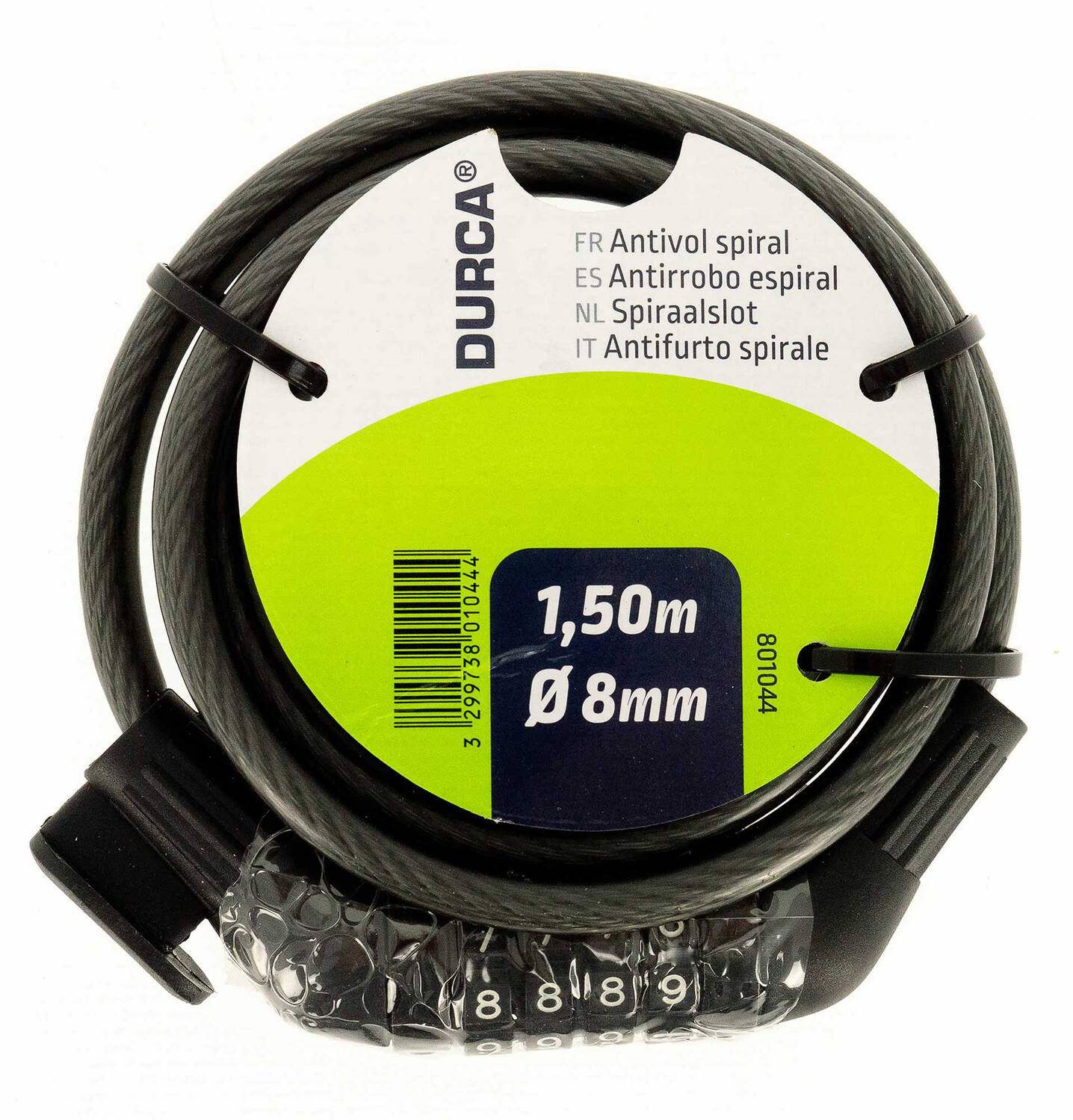 Antivol spirale à code avec support de fixatioin vélo D8MM 150CM