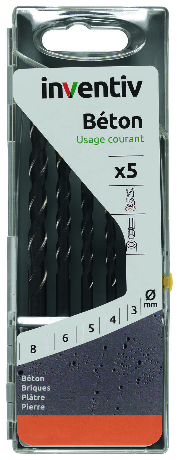 Coffret 5 forets héxagonaux Ø3-4-5-6-8 mm - INVENTIV