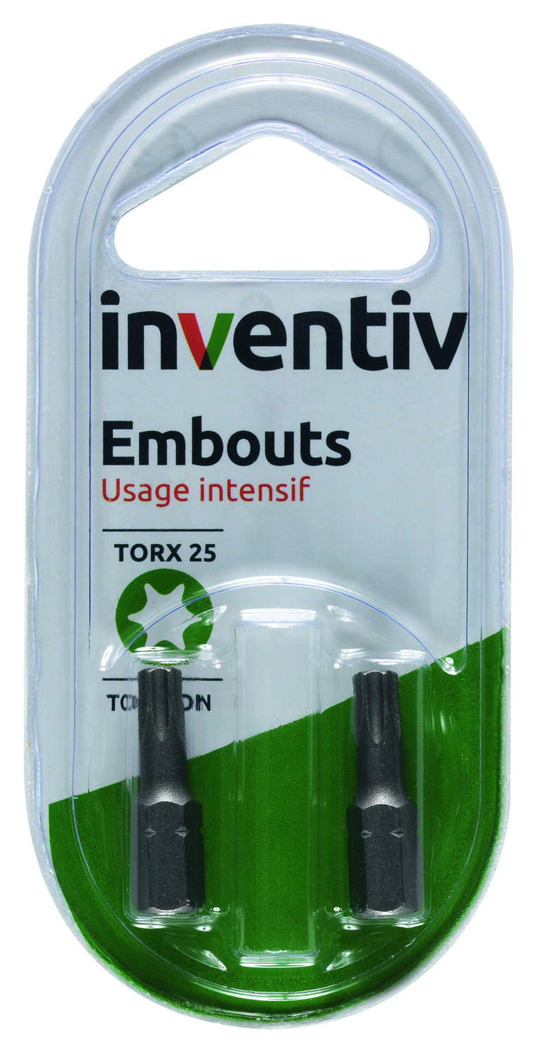 2 Embouts de vissage torsion T25 25 mm - INVENTIV