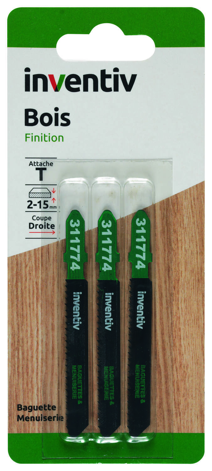 3 lames de scie sauteuse T bois EP2-15 mm- INVENTIV