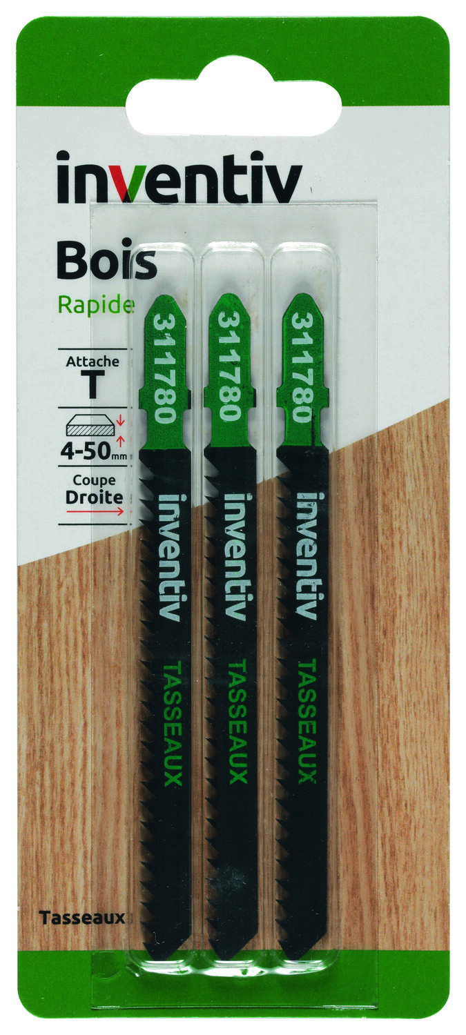3 lames de scie sauteuse T tasseaux EP4-50 mm - INVENTIV