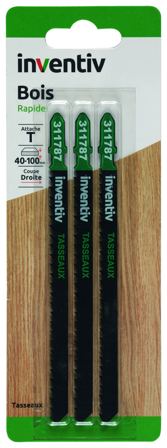 3 lames de scie sauteuse T tasseaux EP40-100 mm - INVENTIV