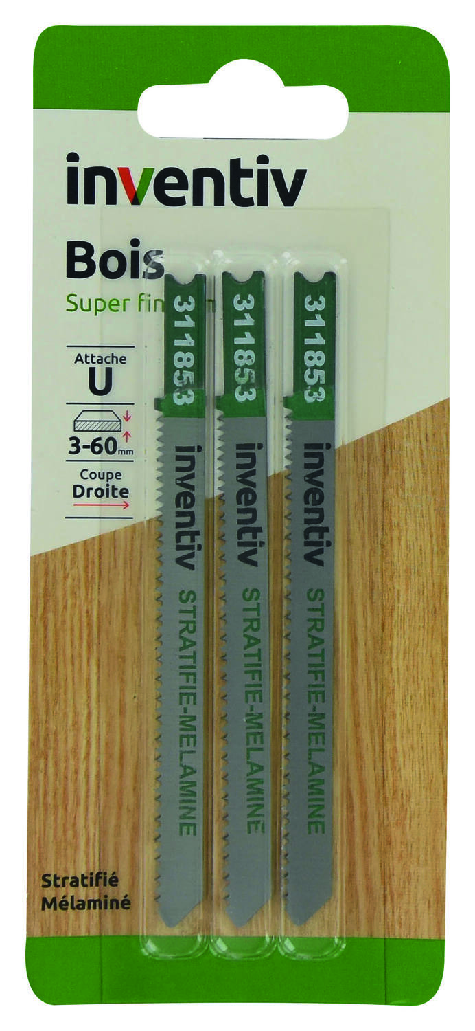 3 lames de scie sauteuse U stratifié CP3-60 mm - INVENTIV