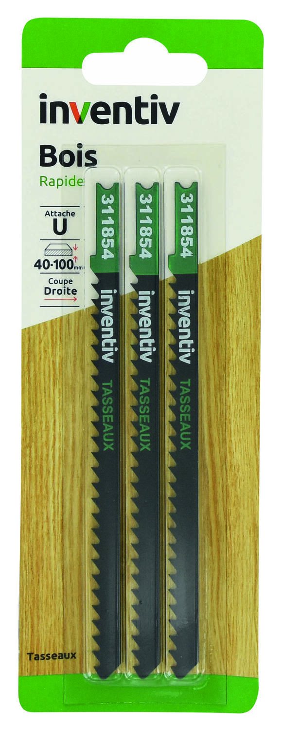 3 lames de scie sauteuse U tasseaux CP10-100 mm - INVENTIV