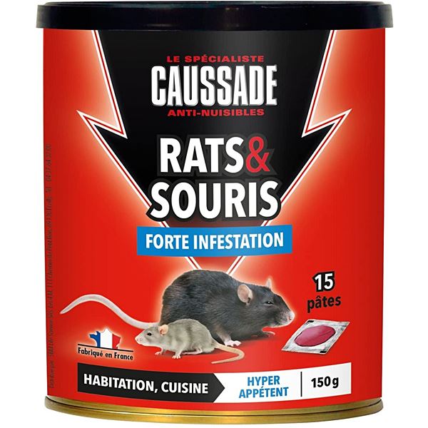Pat'appât souricide raticide forte infestation 15x10gr - CAUSSADE 