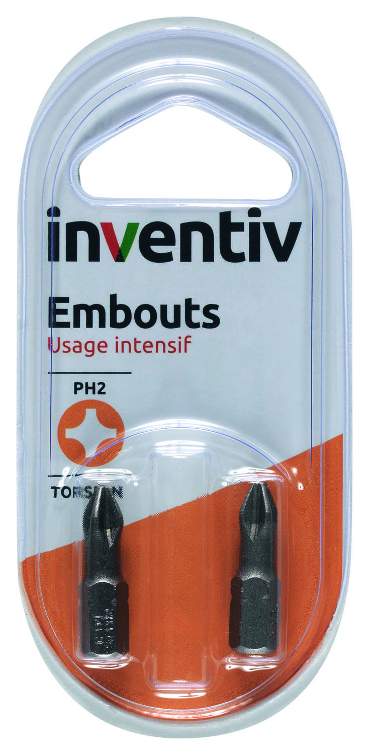 2 Embouts de vissage torsion PH2 25 mm - INVENTIV