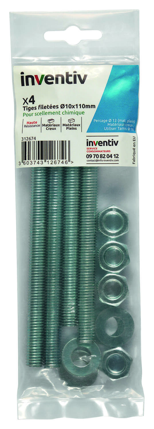 Tiges ecrous rondelles ∅10x110 x4 - INVENTIV