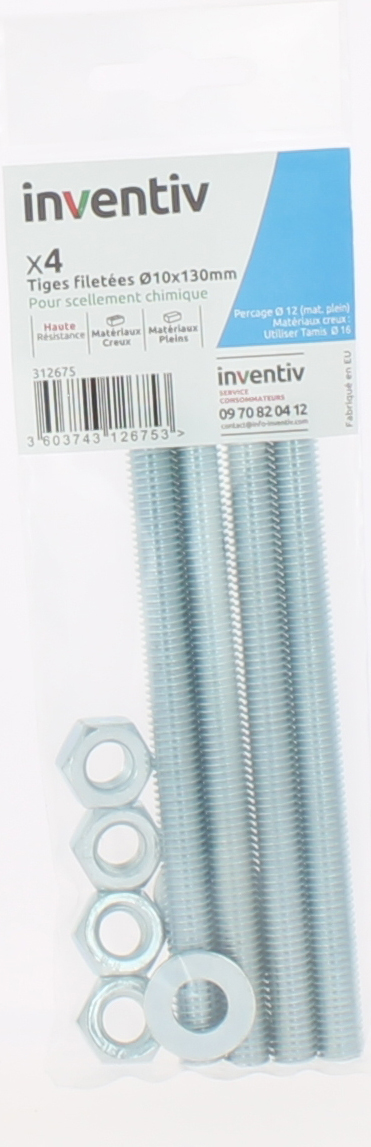 Tiges ecrous rondelles ∅10x130x4 - INVENTIV 