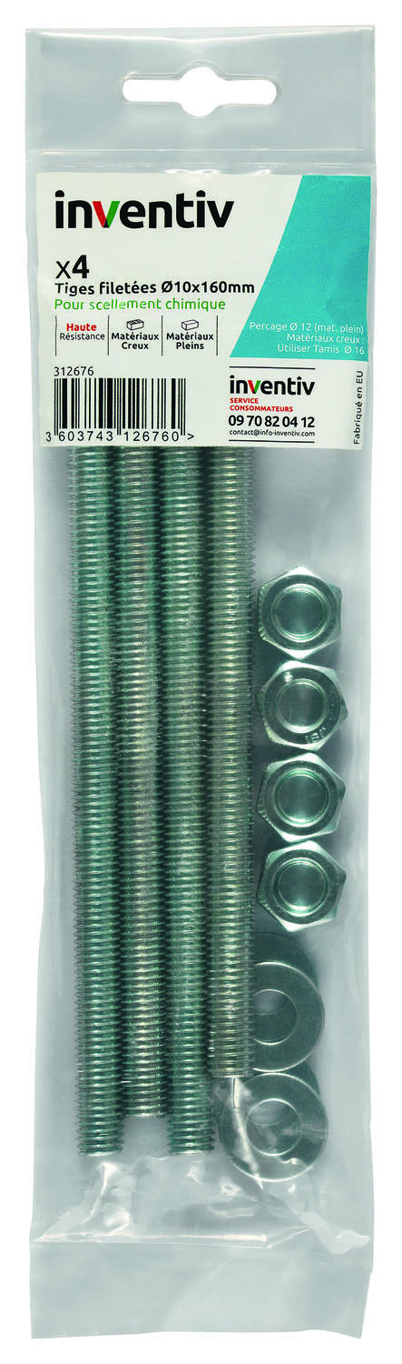 Tiges ecrous rondelles Ø10x160 x4 - INVENTIV