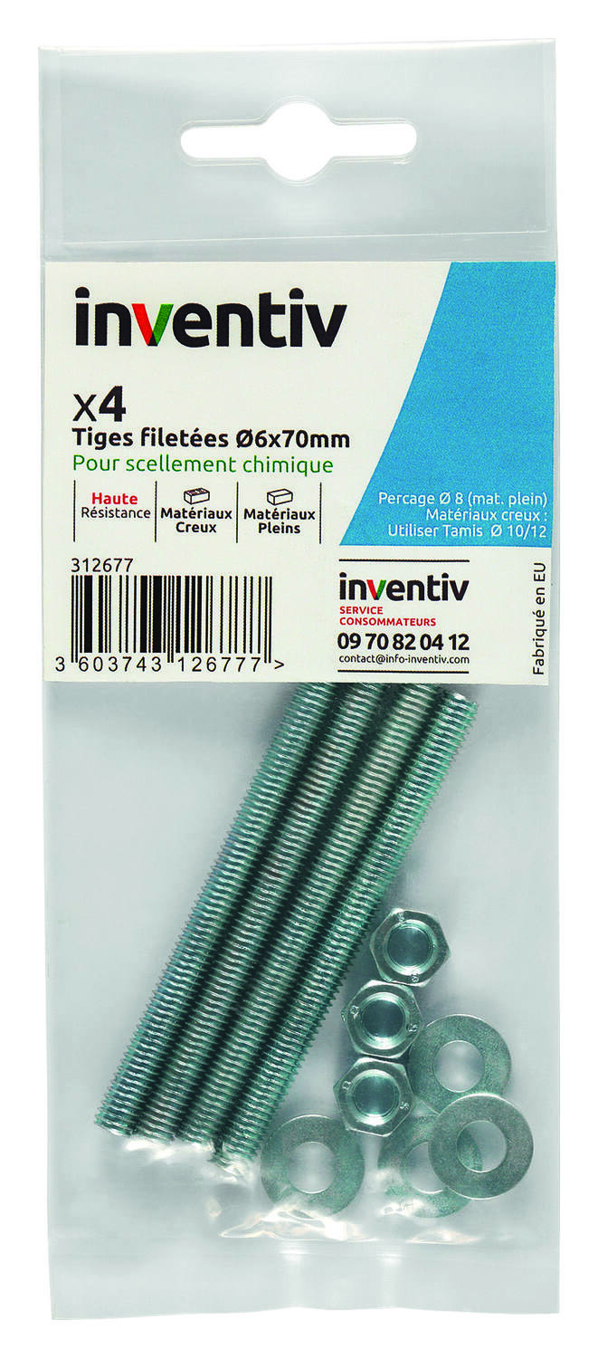 Tiges ecrous rondelles ∅6x70 x4 - INVENTIV