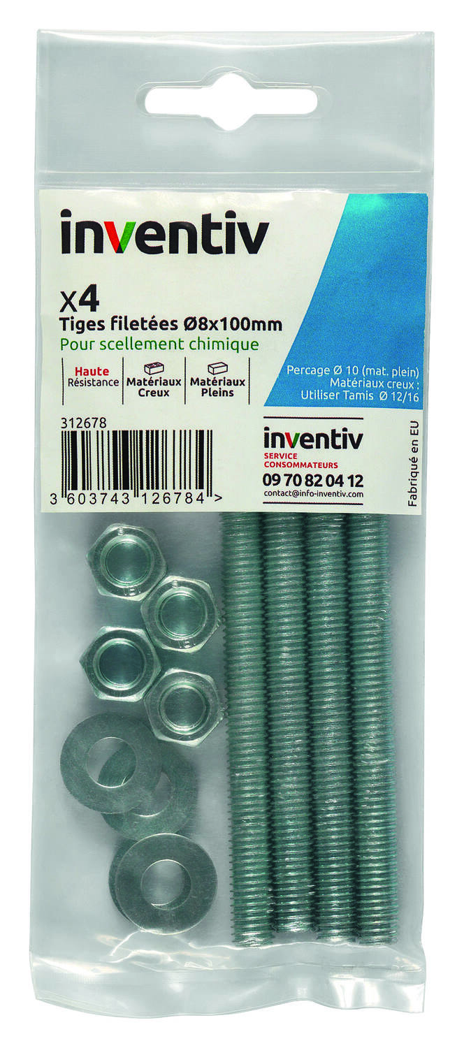 Tiges ecrous rondelles ∅8x100 x4 - INVENTIV