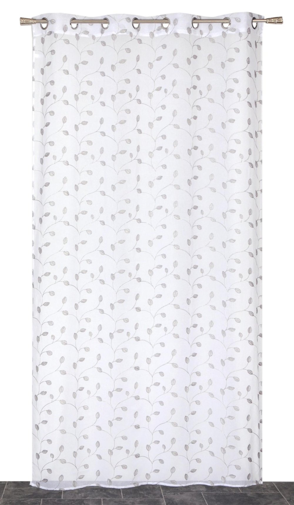 Voilage œillets étamine brodée fil lurex gris 140x240cm - DYLREV