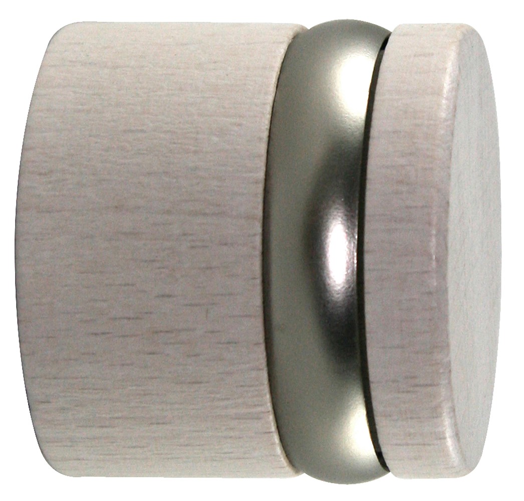 Embout de barre à rideau en bois à visser Ø28 bouchon bague métal blanchi - MOBOIS