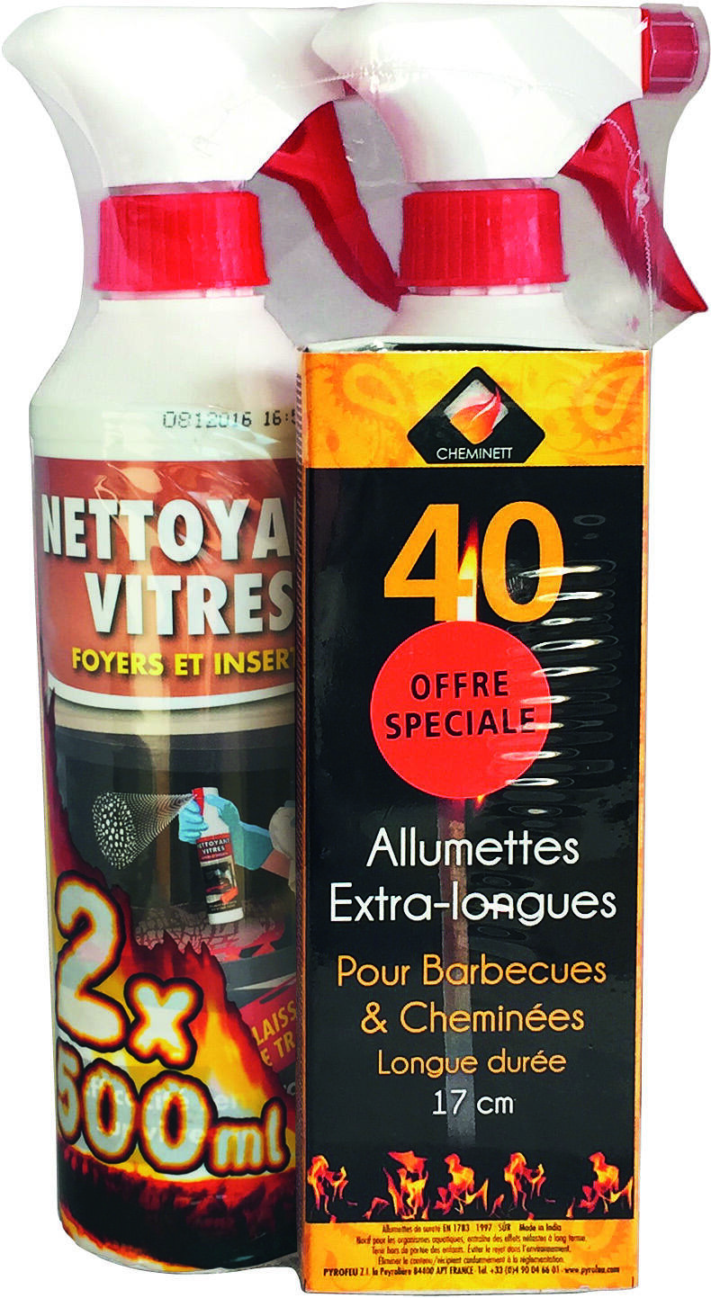 Lot de 2 nettoyants vitres, poêles et inserts 500 ml