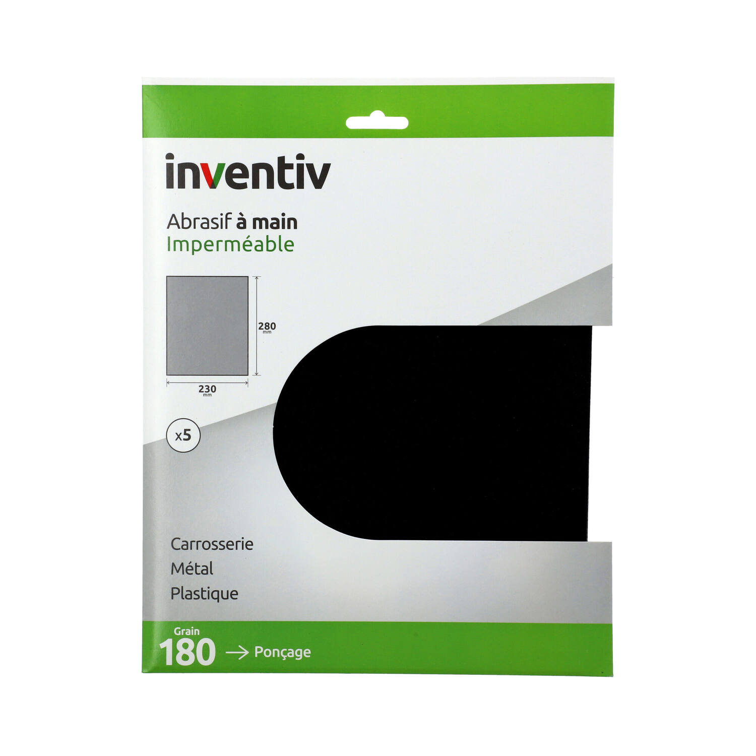 5 feuilles imperméables 230x280mm grains 180 - INVENTIV