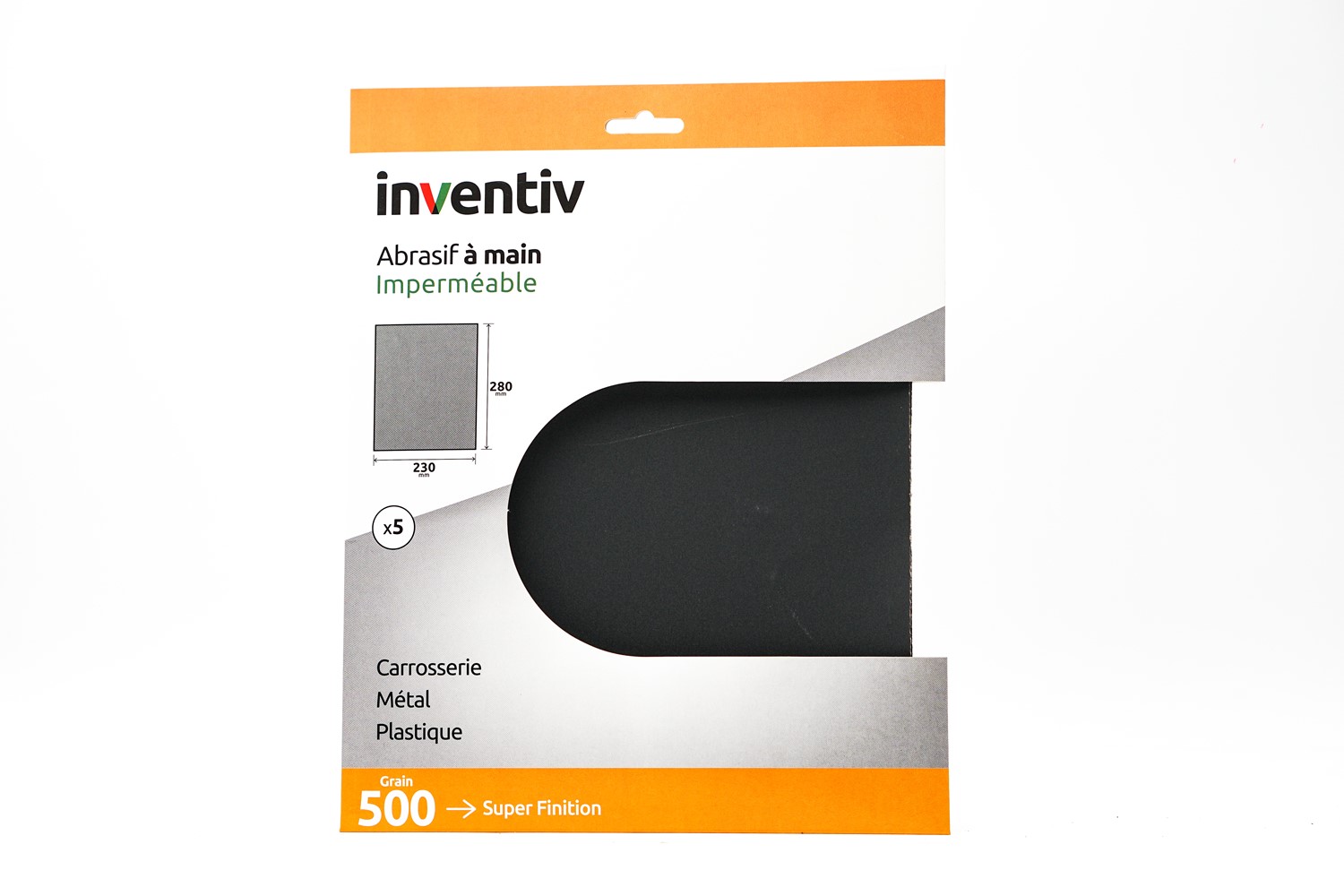 5 feuilles imperméables 230x280mm grains 500 - INVENTIV