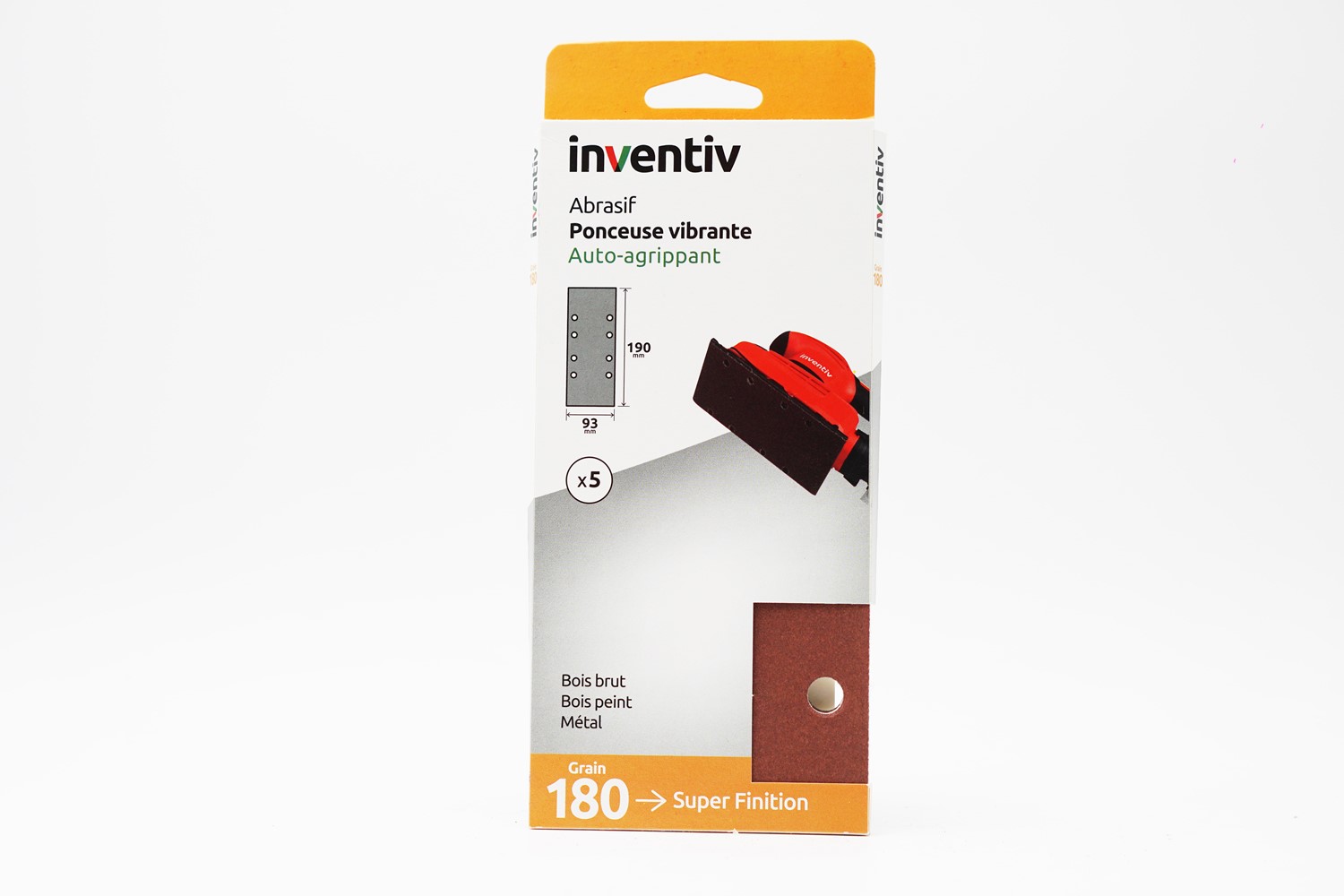 5 Patins parallèle 93x190mm Grain 180 - INVENTIV