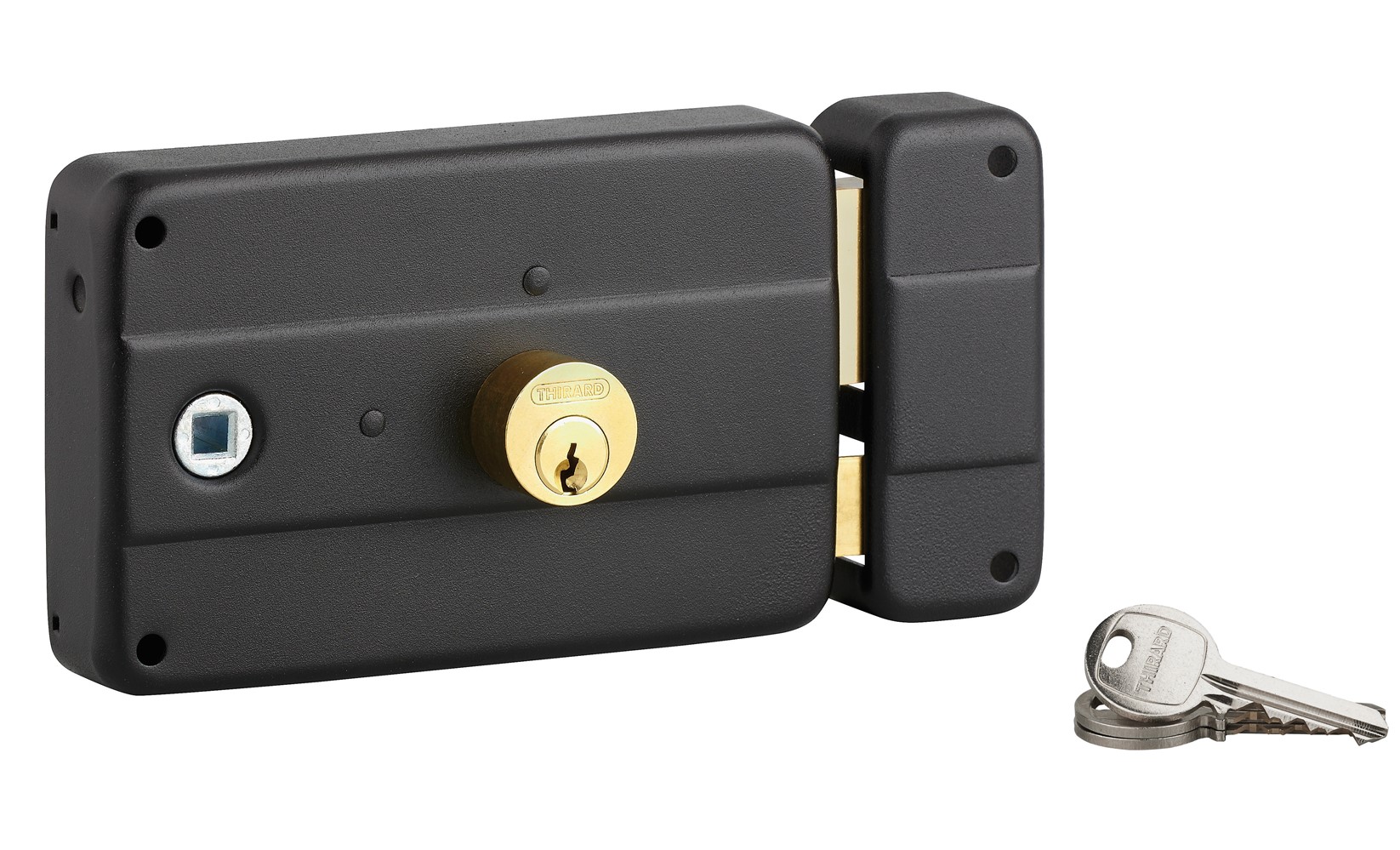 Serrure applique horizontale à double cylindre à fouildroite