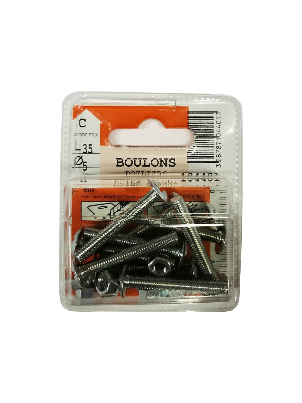 11 boulons poeliers acier zingué L.35mm ø5mm