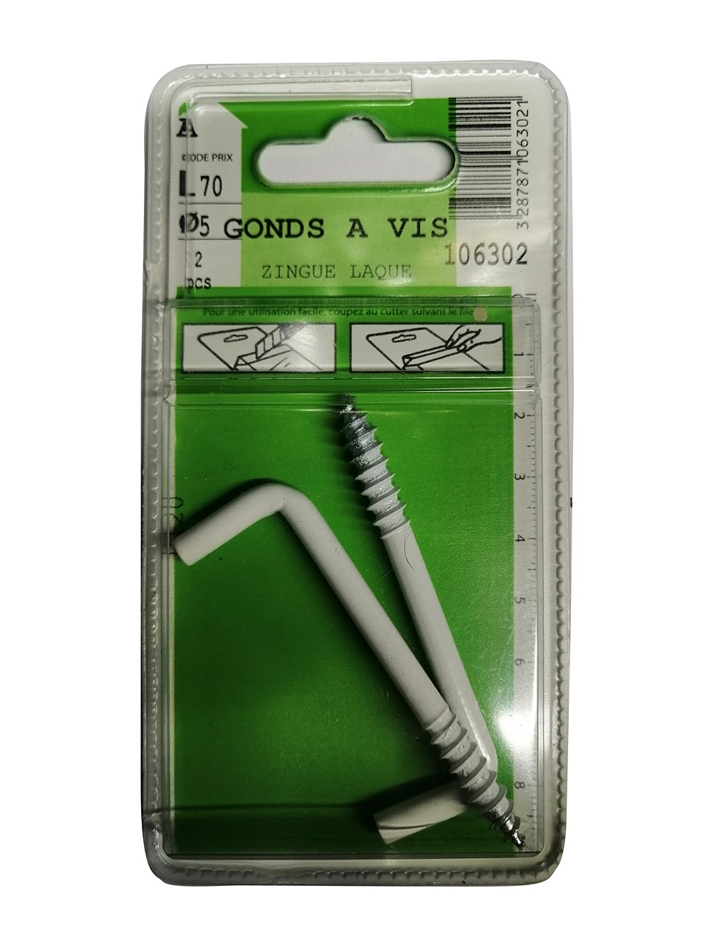 2 Gonds à vis L.70mm ø5mm zingués laqués