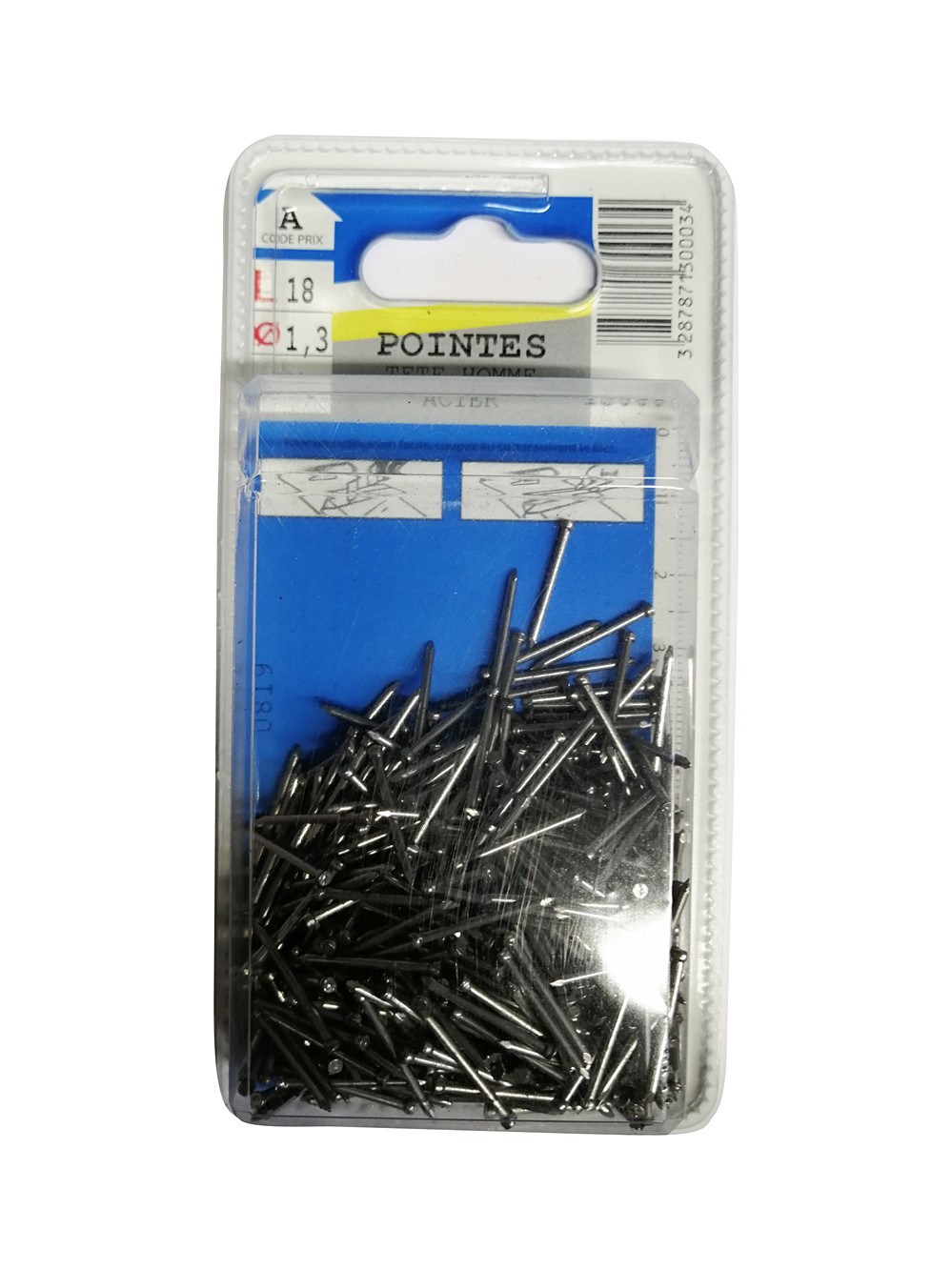 Pointes tête homme acier L.18mm ø1,3mm 110g