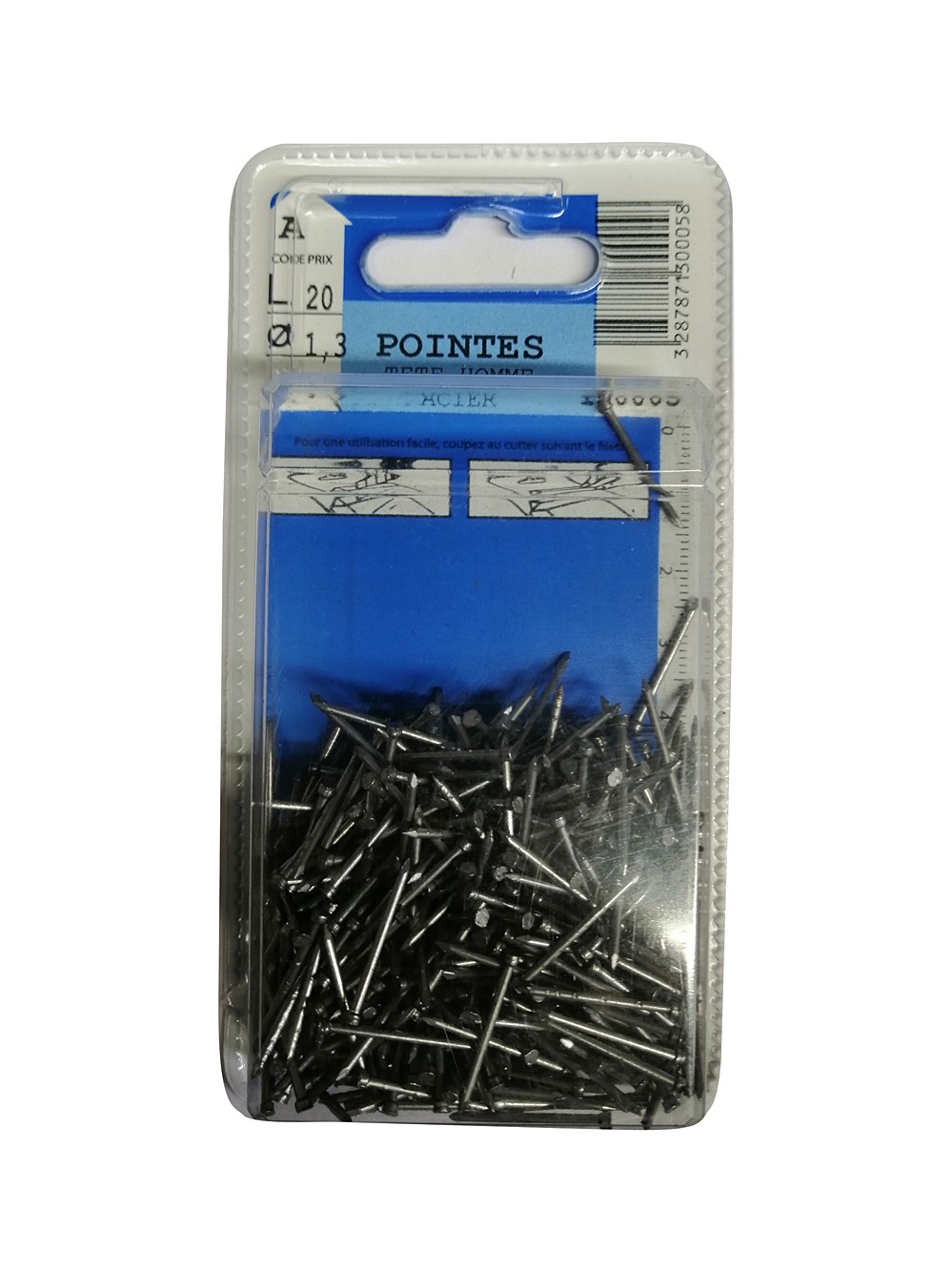 Pointes tête homme acier L.20mm ø1,3mm 110g