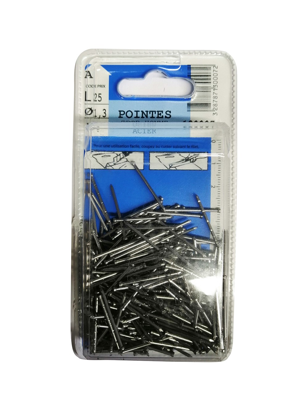 Pointes tête homme en acier L.25mm ø1,3mm 110g