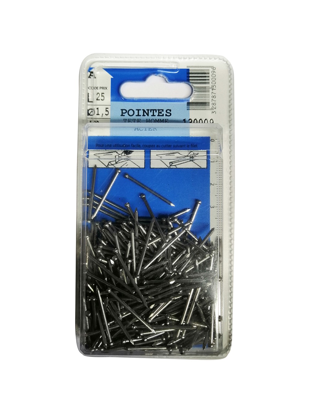 Pointes tête homme en acier L.25mm ø1,5mm 130g