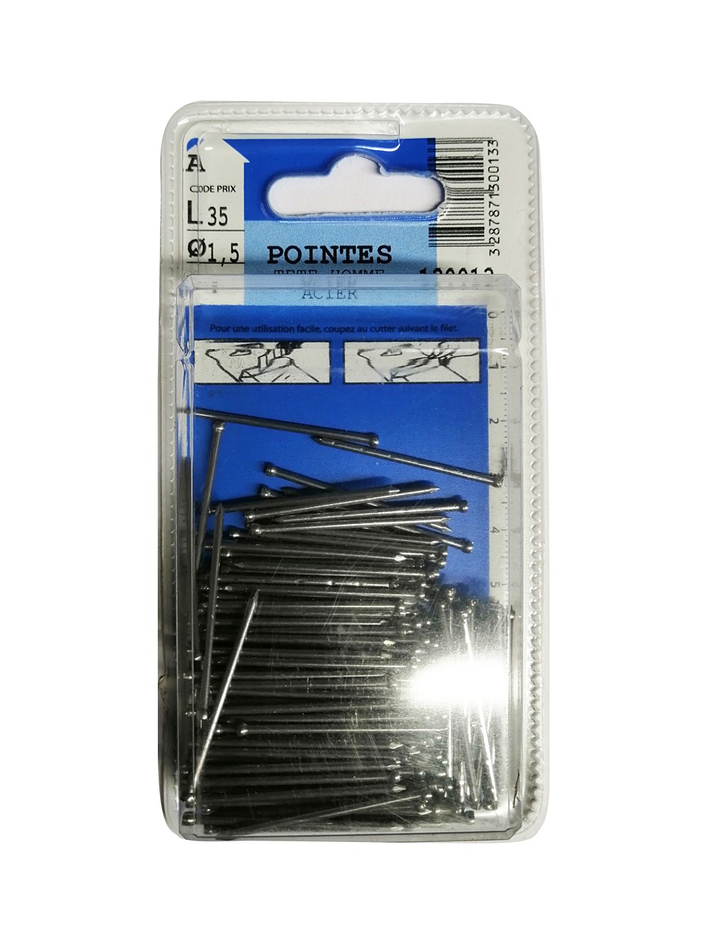 Pointes tête homme en acier L.35mm ø1,5mm 120g