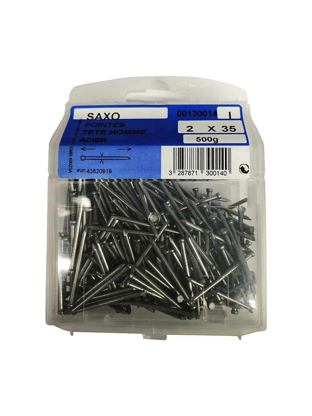 Pointes tête homme en acier L.35mm ø2mm 500g