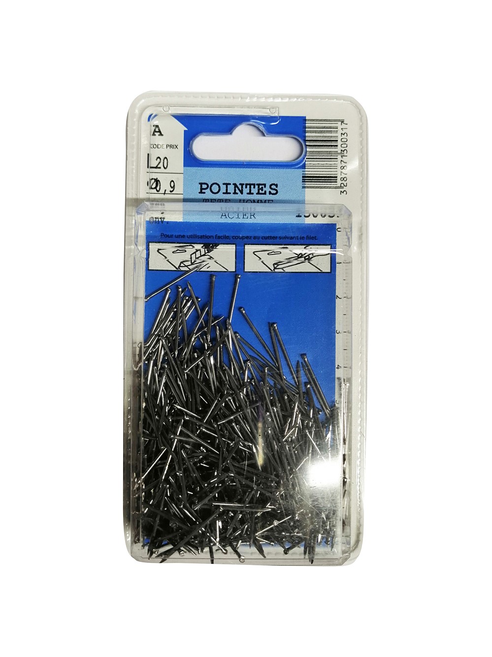 Pointes tête homme en acier L.20mm ø0,9mm 70g