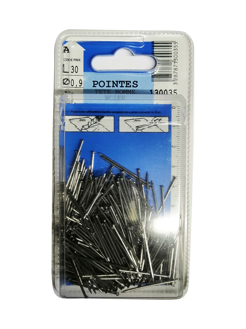 Pointes tête homme en acier L.30mm ø0,9mm 70g