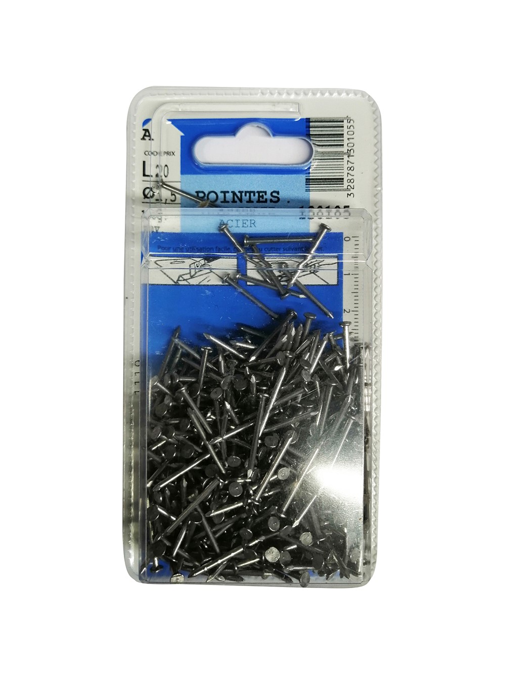 Pointes tête plate en acier L.20mm ø1,5mm 130g