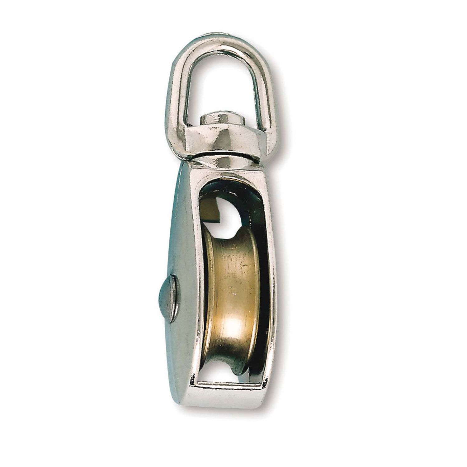 Poulie 1 galet à émerillon pivotant zamak nickelé Ø 38mm l.