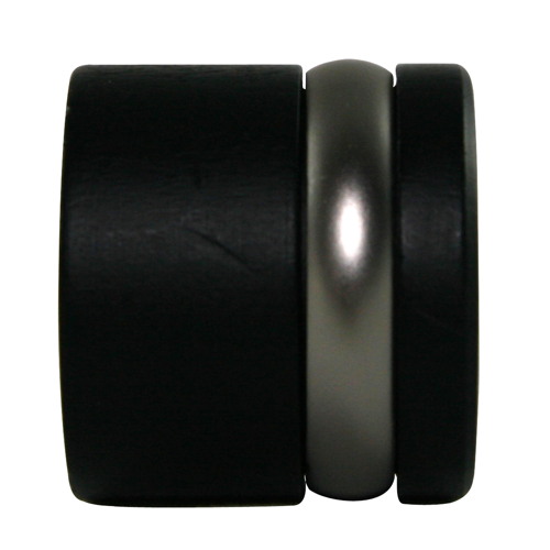 Embout de barre à rideau en bois à visser Ø28 bouchon bague métal noir mat