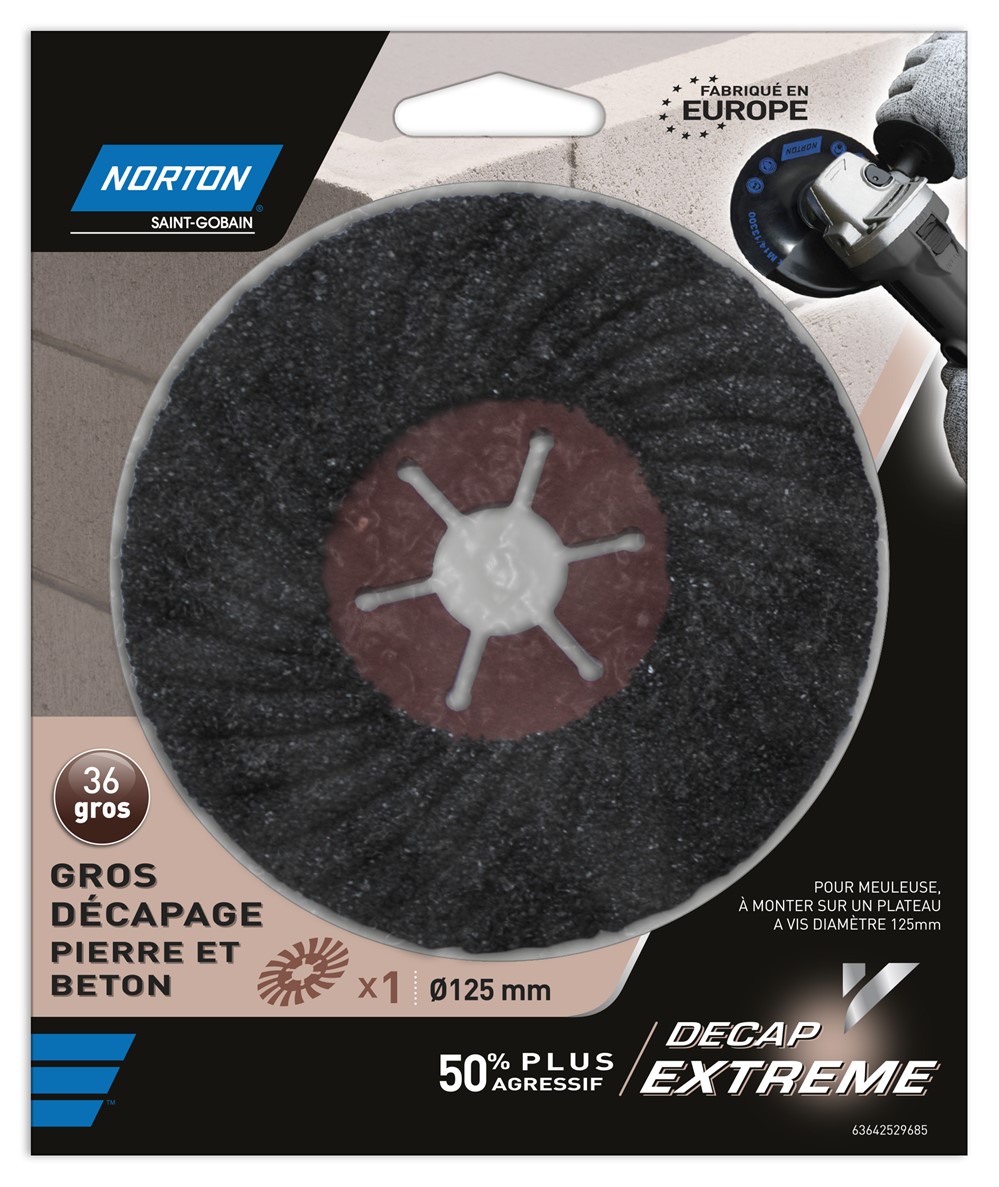 Disque Décap Extrême pierre et béton Ø125mm Grain 36 - NORTON