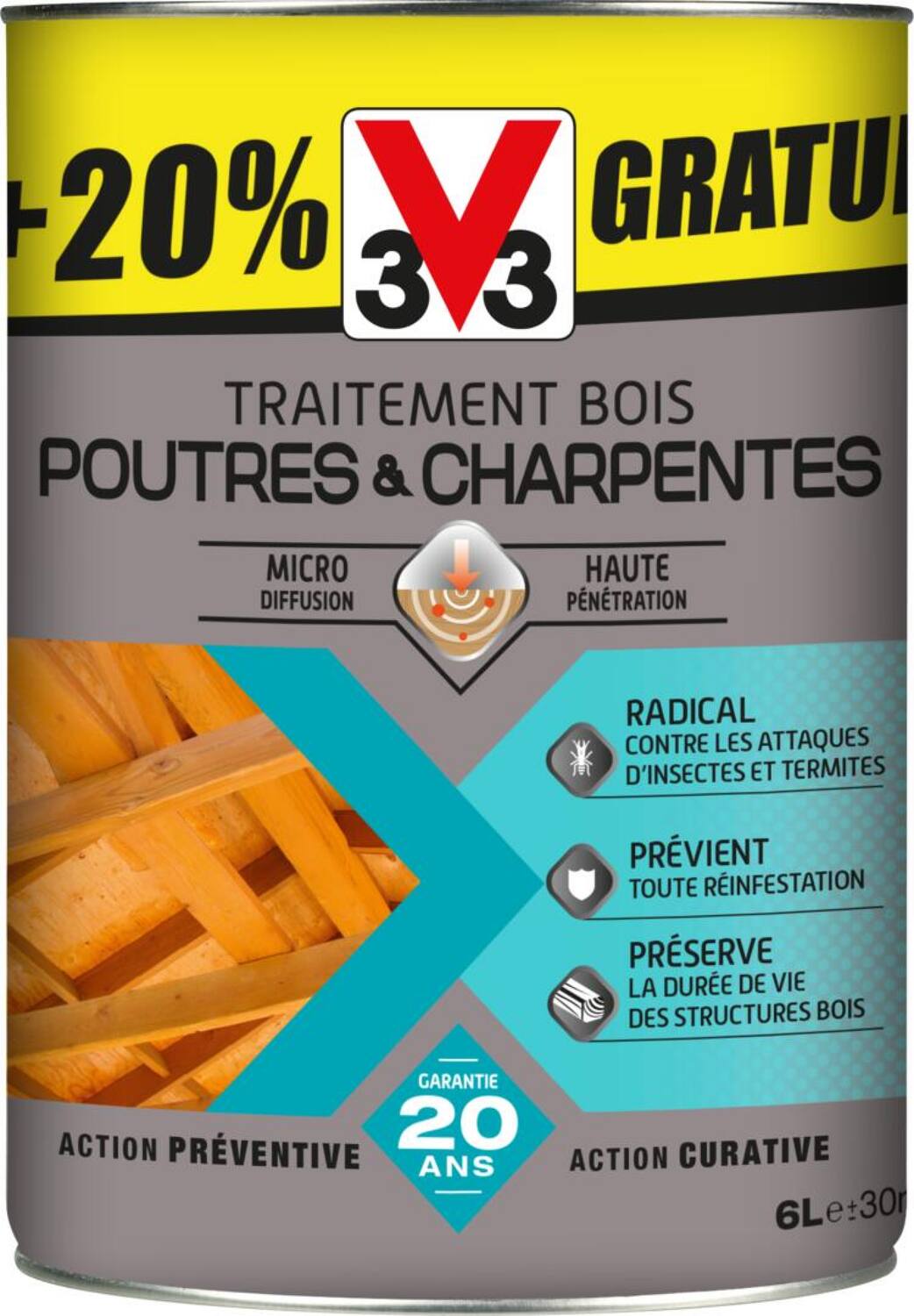 Traitement poutres et charpentes 5L+20% Gratuit - V33
