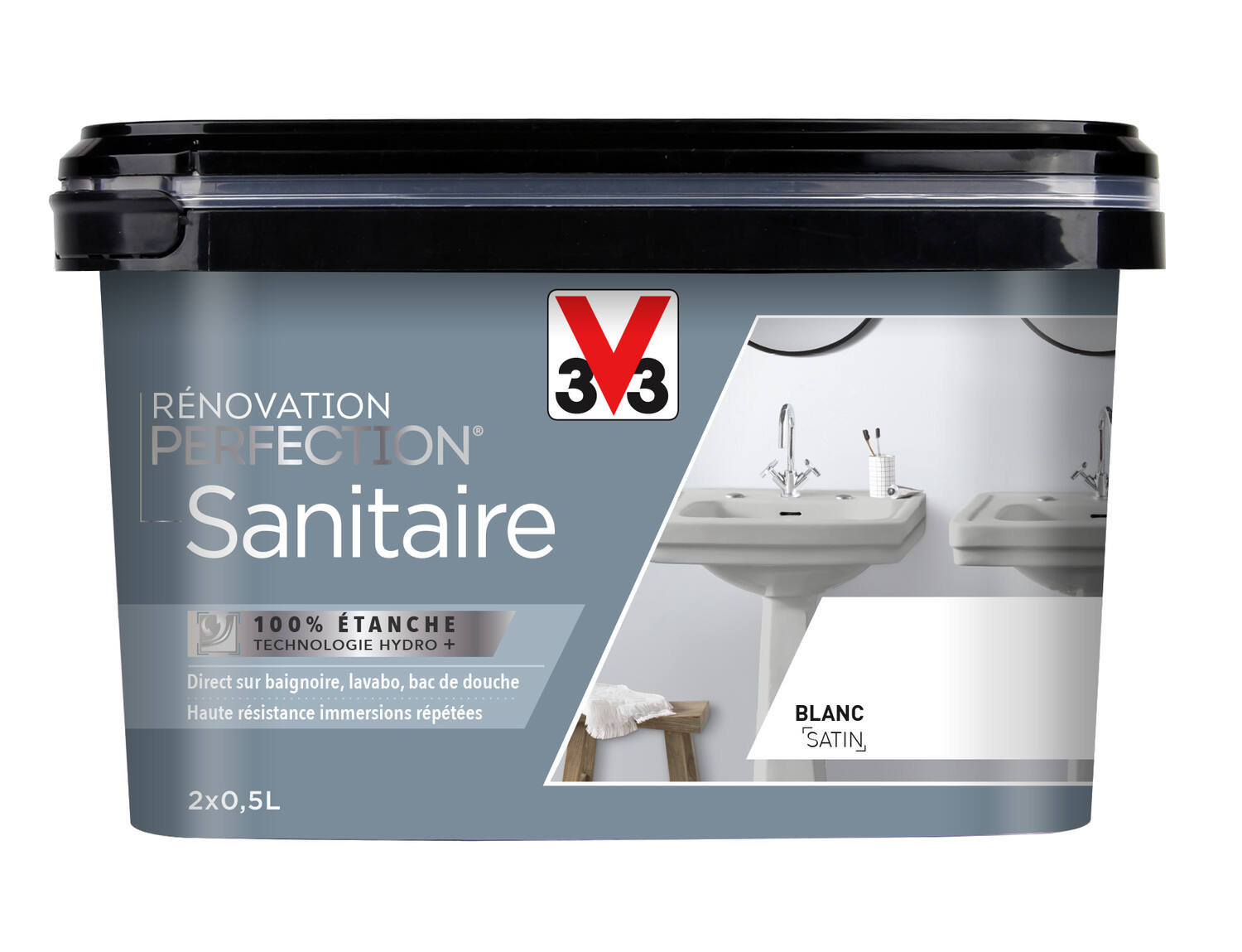 Peinture rénovation kit sanitaire blanc satin 1L - V33