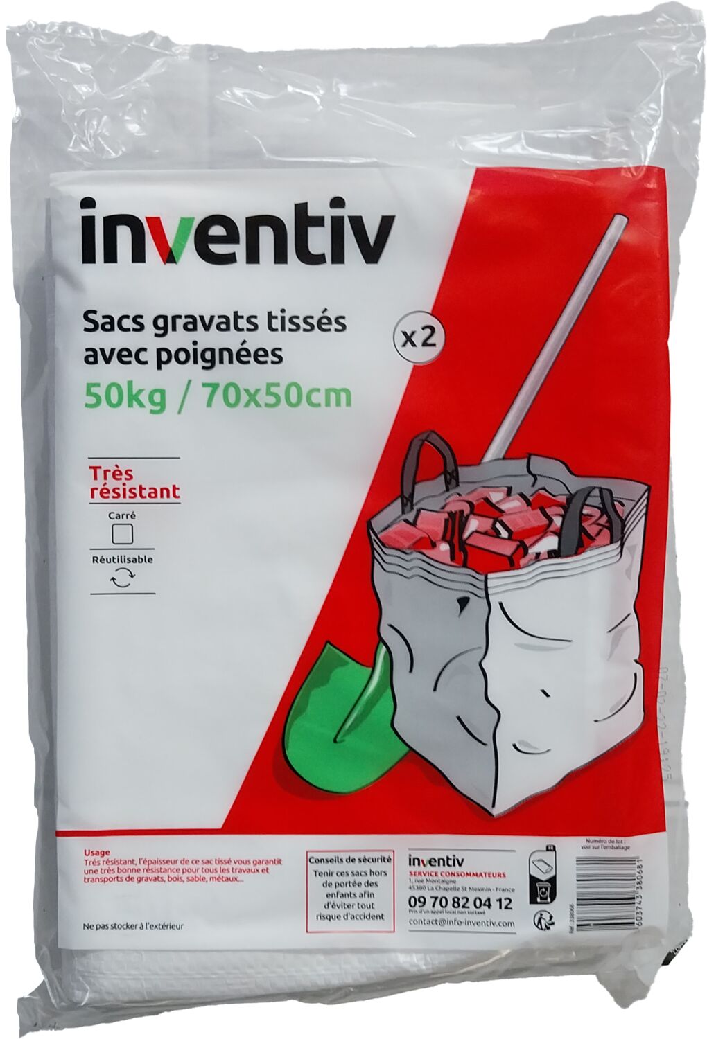 2 Sacs Gravats Tissés Poignées 70x50cm Blanc - INVENTIV