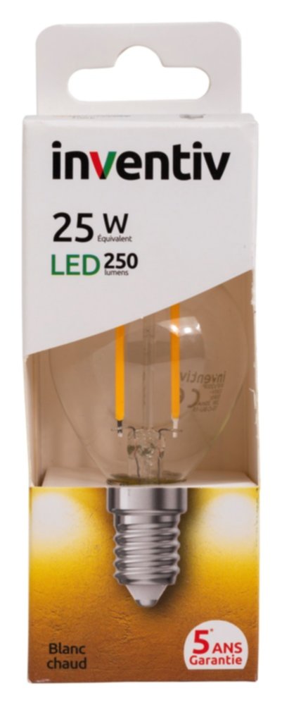 Ampoule Retroled sphérique E14 250lm 3W blanc chaud - INVENTIV