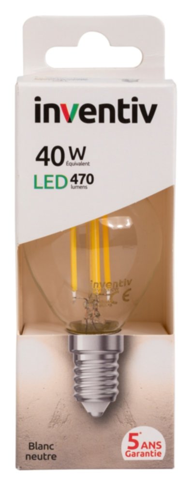 Ampoule Retroled sphérique E14 470lm 5W blanc neutre - INVENTIV