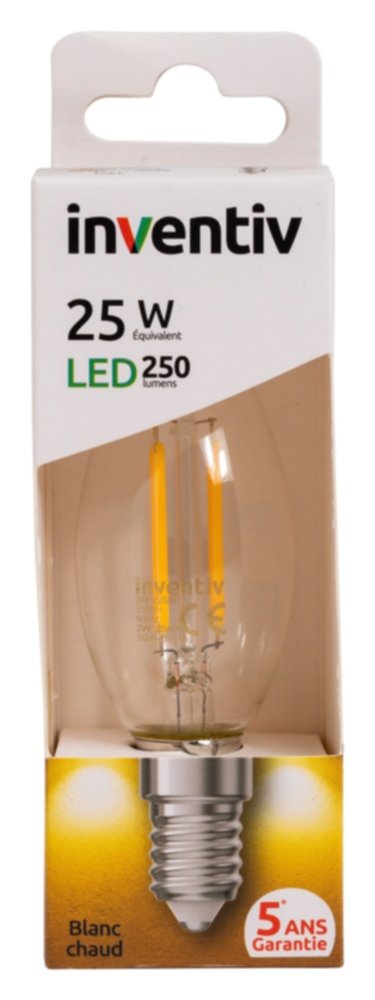 Ampoule Retroled flamme E14 250lm 3W blanc chaud - INVENTIV