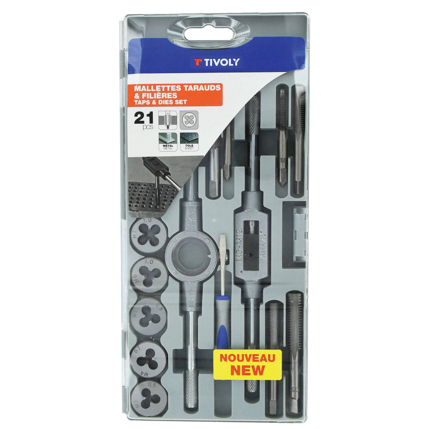 Coffret 21 tarauds et filières MTF21 métal - TIVOLY