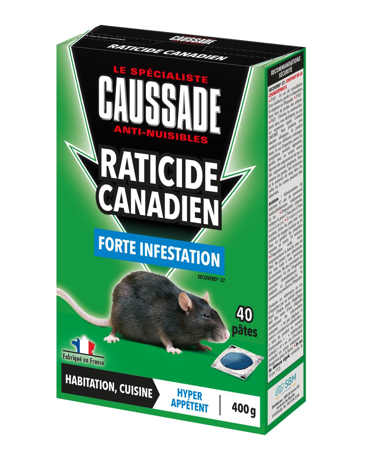Pat'appât raticide canadien forte infestation 40x10gr - CAUSSADE