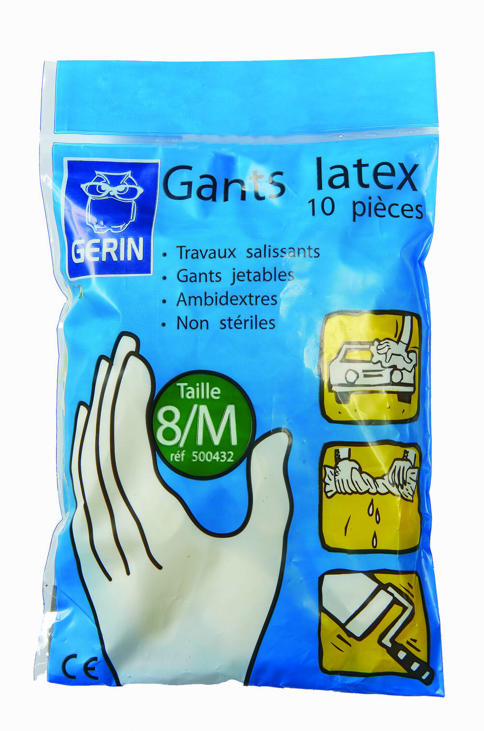 10 Gants jetables Latex Taille 8 - GERIN