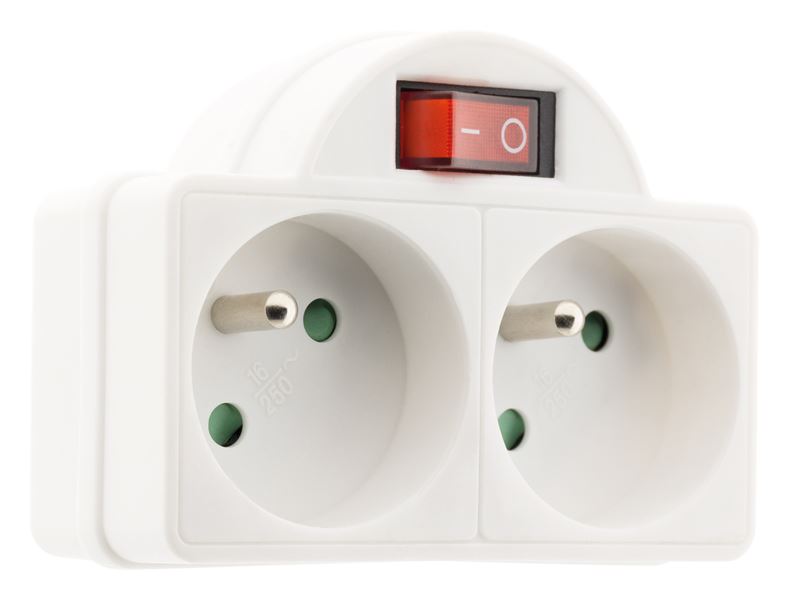 Fiche 2 prises Biplite 16a 2P+T + interrupteur facade blanc