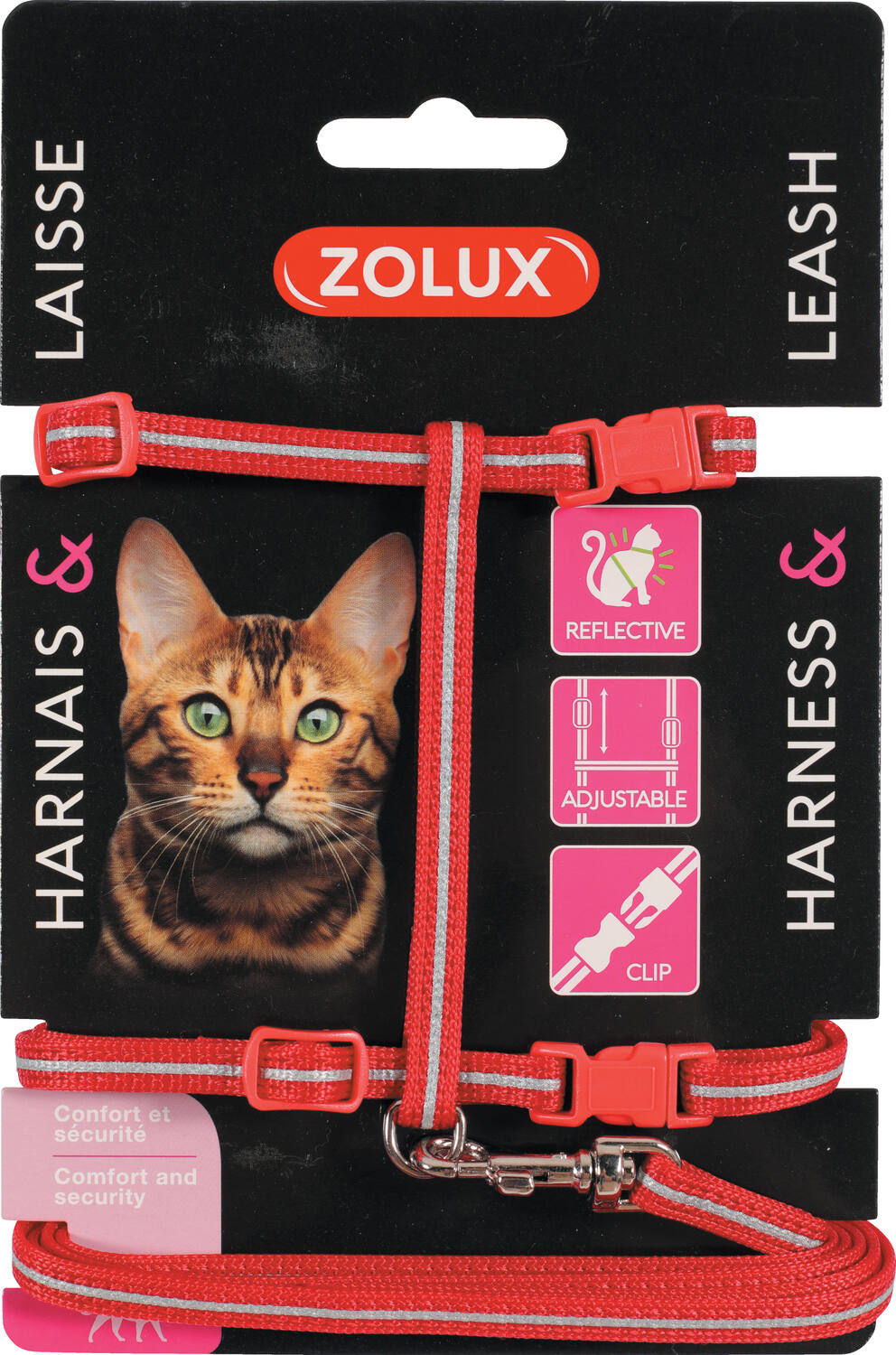 Kit sellerie pour chat avec harnais réglable et laisse 1m20 Rouge
