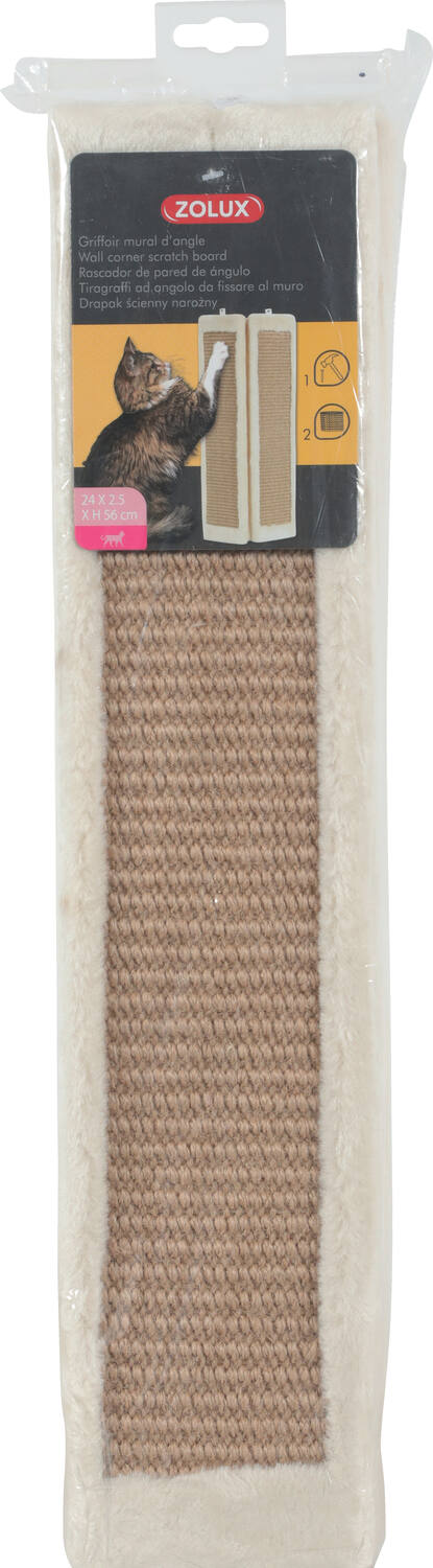 Griffoir mural d'angle pour chat à fixer L 24 x p 2,5 x 56 cm Beige