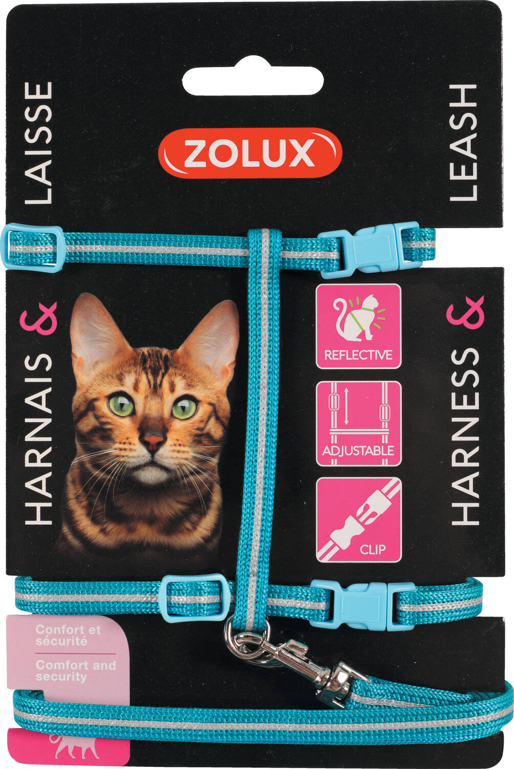Kit sellerie pour chat avec harnais réglable et laisse 1m20 Bleu
