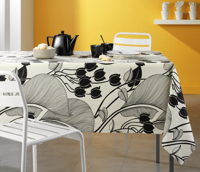 Nappe coton enduit muguet noir et blanc 15m